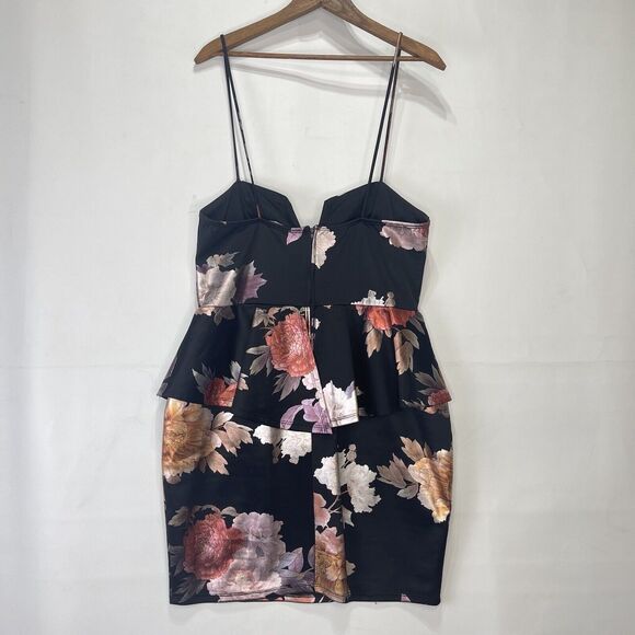 Charlotte Russe Plus Size 1X Floral Peplum Mini Dress Black Spaghetti Strap - Picture 1 of 16